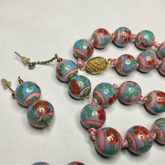 Cloisonne Beads Set Necklace Matching Earrings - Picture 4 of 7